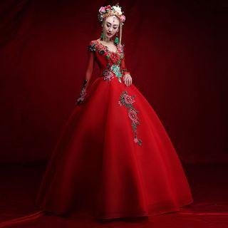 Appliqu  Long Sleeve Ball Gown