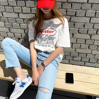 Bunny Print Cotton T-shirt Ivory - One Size