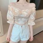 Off-shoulder Puff-sleeve Cropped Top Almond - One Size