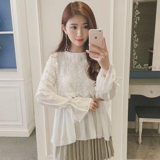 Ruffle Lace Panel Chiffon Top