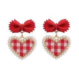 Bow Plaid Heart Dangle Earring