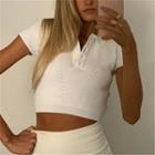 Short Sleeve Collar Knitted Crop Top