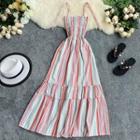 Striped Midi Spaghetti Strap Dress Pink - One Size