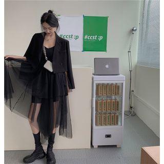 Cropped Blazer / Spaghetti Strap Midi A-line Dress