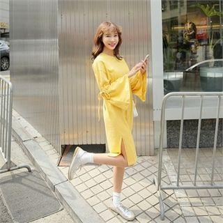 Bell-sleeve Slit-side Dress