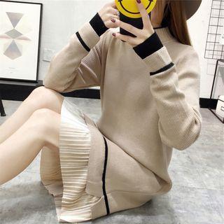 Mock-turtleneck Contrast Trim Knit Dress
