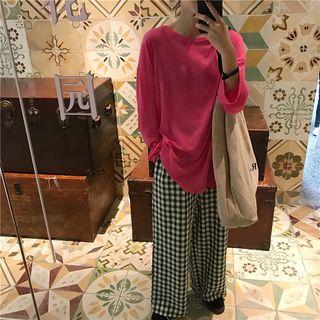 Long-sleeve T-shirt / Check Wide-leg Pants