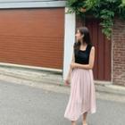 Pleated Long Chiffon Skirt Pink - One Size