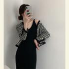 Set: Houndstooth Cardigan + Strappy Midi Knit Sheath Dress