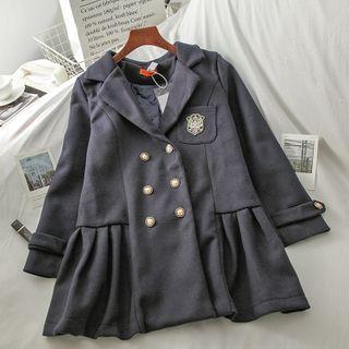 Double-breasted Badge Embroidered Blazer Gray - One Size
