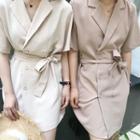 Notch Lapel Double Breasted Elbow Sleeve Shirtdress