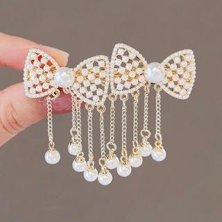 Faux Pearl Bow Hair Clip Ly2487 - Spring Hair Clip - Gold - One Size