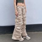 Mid Rise Shirred Wide Leg Cargo Pants
