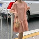 Ruffle Hem Short-sleeve A-line Dress Pink - One Size