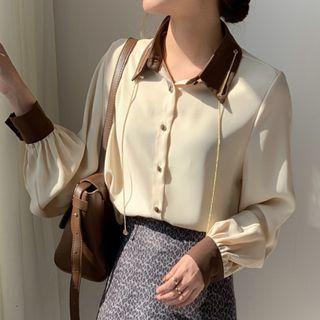 Contrast Collar Chain Shirt