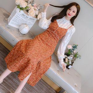Set: Lace Blouse + Floral Jumper Dress