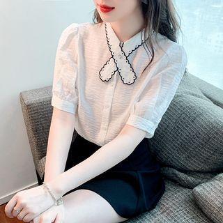 Short-sleeve Neck Tie Blouse