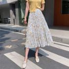 Floral Accordion Pleat Midi A-line Skirt