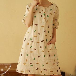 Feather Print Long-sleeve Dress