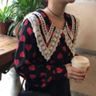 Lace Collar Heart Print Blouse
