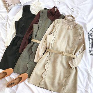 Set: High Neck Long-sleeve T-shirt + Sleeveless A-line Dress