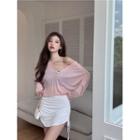 Drawstring Mini Pencil Skirt / Cross Strap T-shirt