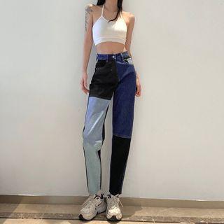 Straight-leg Color Block Jeans