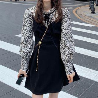 Long-sleeve Printed Paneled Mini A-line Dress