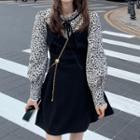 Long-sleeve Printed Paneled Mini A-line Dress