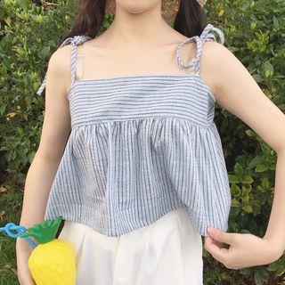 Pinstripe Ruffle Spaghetti Strap Top