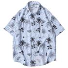 Short-sleeve Striped Tree Print Shirt