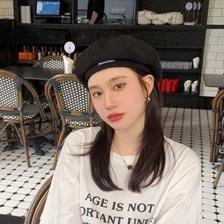 Lettering Applique Beret 55-58cm - Black - One Size