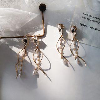 Rhinestone Faux Pearl Swirl Drop Earring Stud Earring - 1 Pair - Gold - One Size