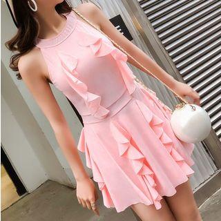 Frill-trim Halter Swim Dress