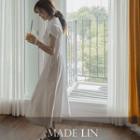 Seam-trim Long A-line Dress White - One Size