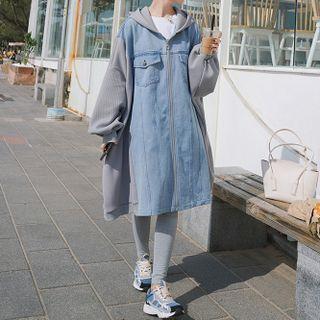 Denim Hooded Zip-up Long Coat