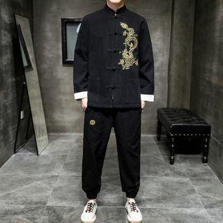 Set: Embroidered Button Jacket + Harem Pants