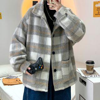 Check Fluffy Button Jacket