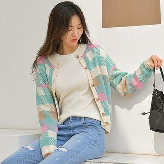 Multicolor-checked Cardigan