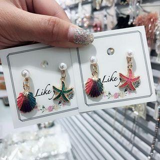 Non-matching Faux Pearl Starfish & Scallop Dangle Earring
