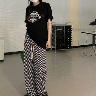 Short-sleeve Print T-shirt / Check Pants