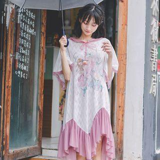 Set: Hooded Short-sleeve A-line Dress + Strappy Dress