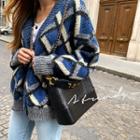 Woolen Geo Pattern Knit Cardigan Blue - One Size