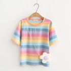 Short-sleeve Striped T-shirt Stripes - Blue & Pink & Yellow - One Size