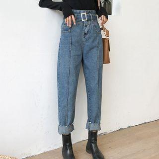 High Waist Seam Front Straight Cut Jeans