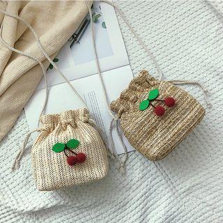 Cherry Straw Bucket Bag