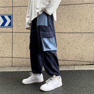 Side Pocket Color Block Drawstring Hem Pants