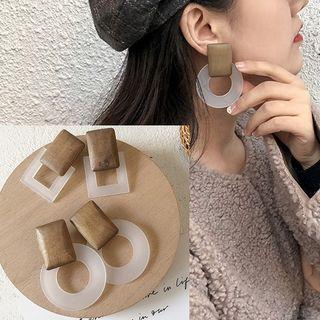 Wooden Rectangle Acetate Square / Hoop Dangle Earring
