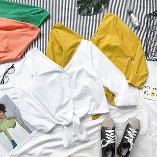 Long-sleeve V-neck Cropped Shirt