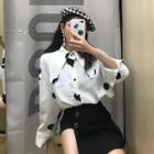 Dot Long-sleeve Loose-fit Shirt / Irregular Skirt